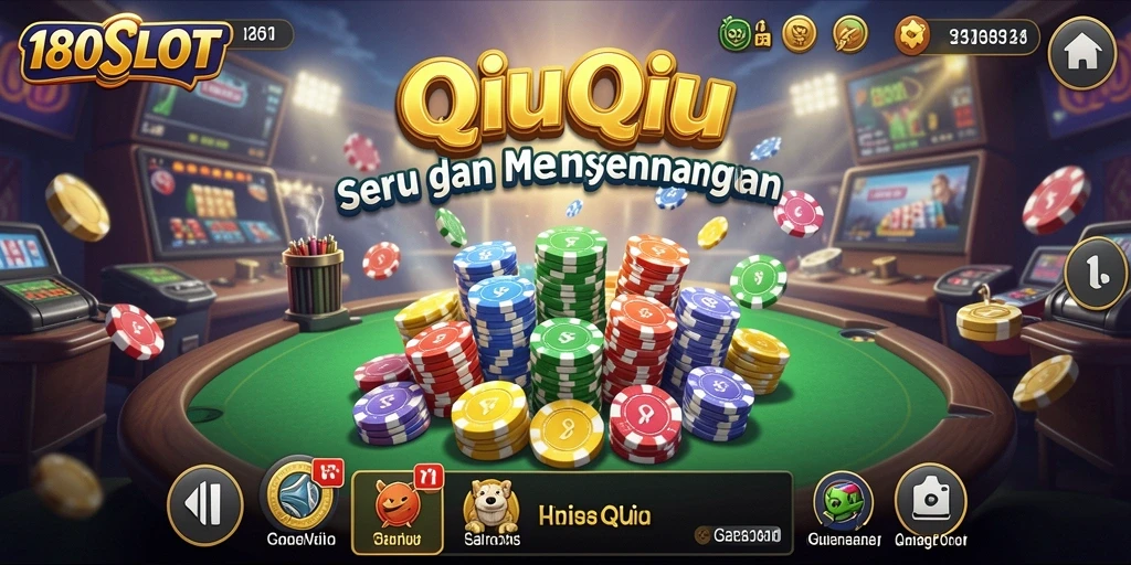 Tampilan utama gameplay QiuQiu di 180SLOT dengan kartu yang menarik.