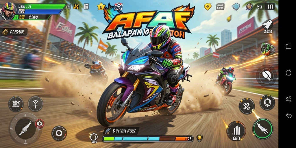 Tampilan gameplay <strong>AFAF</strong> yang mendebarkan saat balapan motor secara intens.