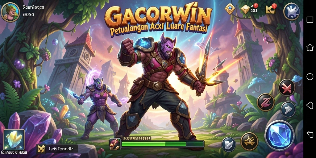Screenshot utama GACORWIN menampilkan pertarungan epik di dunia ARPG.
