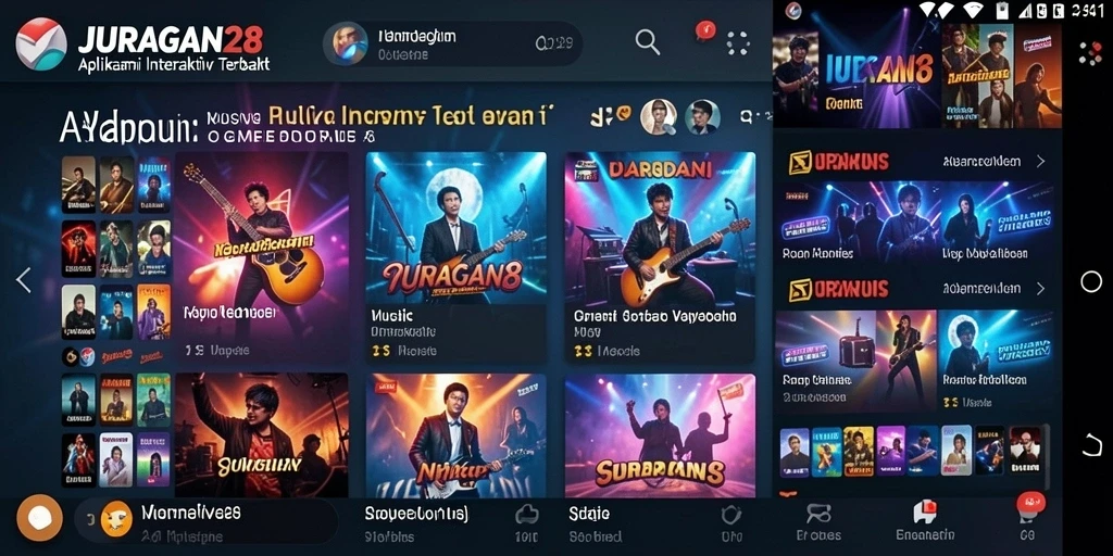Tampilan antarmuka pengguna JURAGAN28 saat menikmati musik.