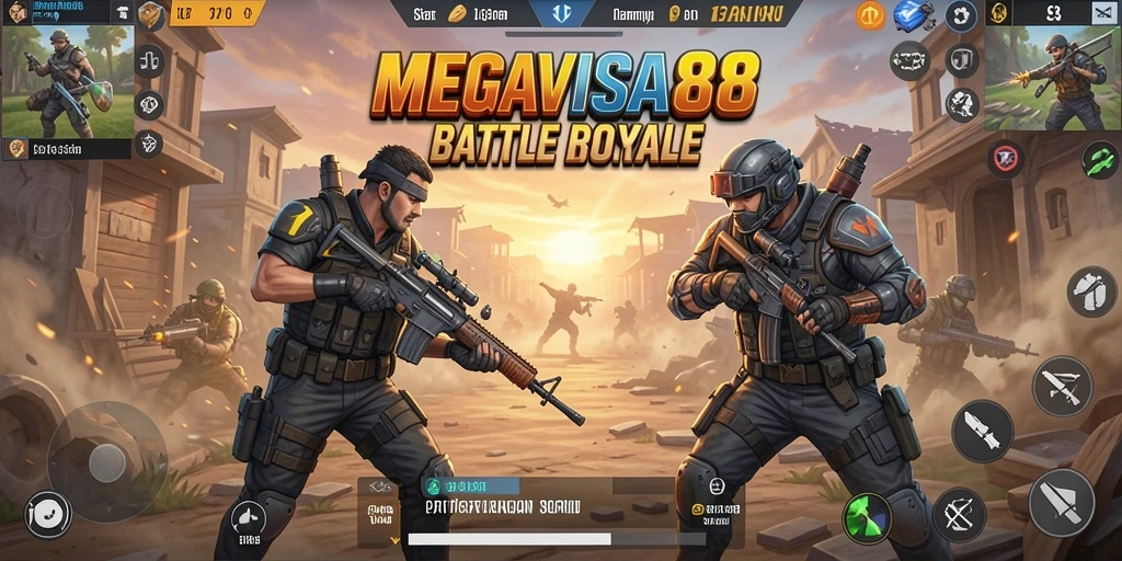Menggambarkan aksi seru pemain dalam pertarungan Battle Royale.
