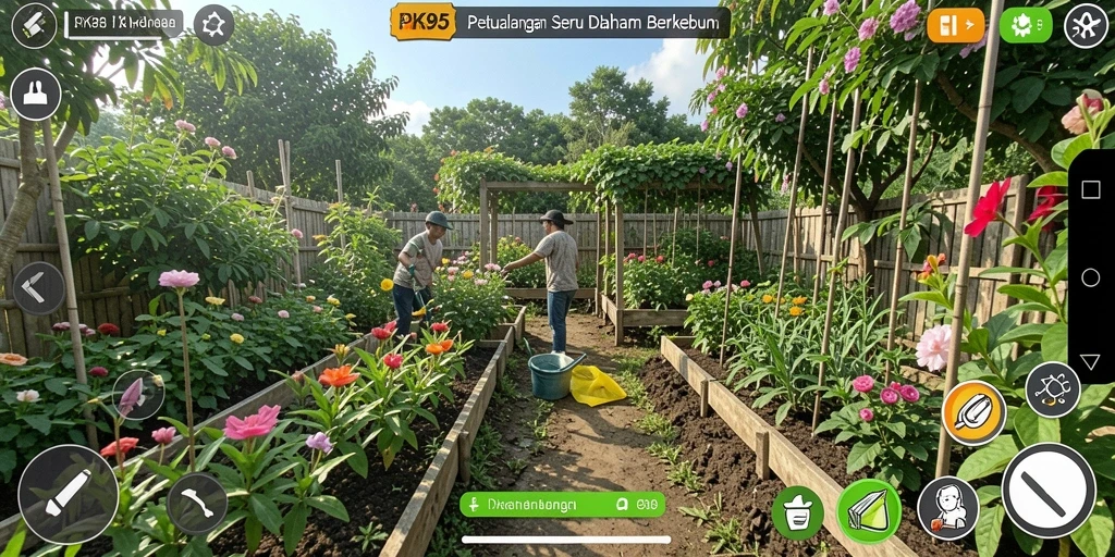 Tangkapan layar menunjukkan gameplay seru PK95 dengan tanaman yang subur.