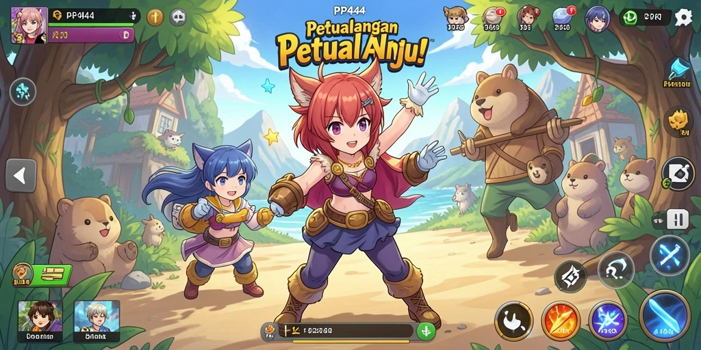 Tampilan gameplay PP444 yang penuh aksi dan karakter menarik.